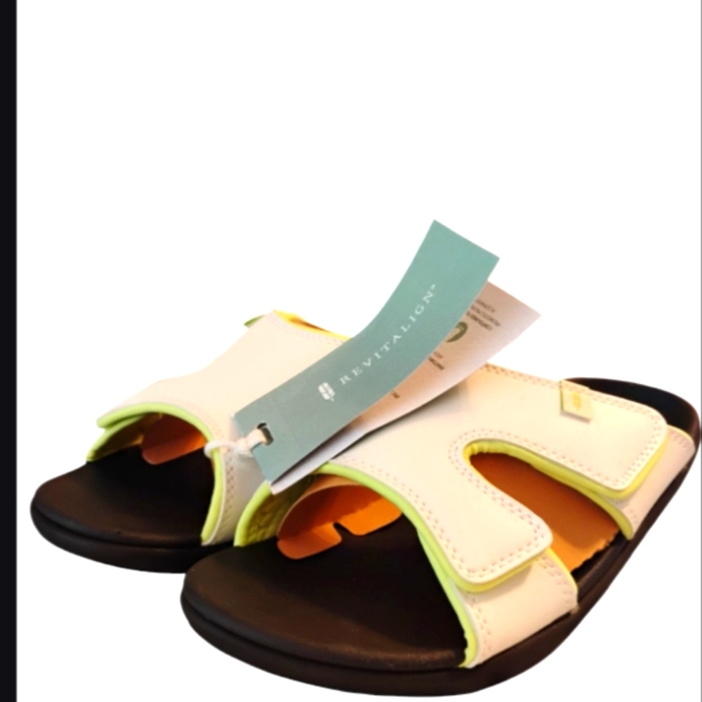 Revitalign Women's White and Black Slide Sandals
